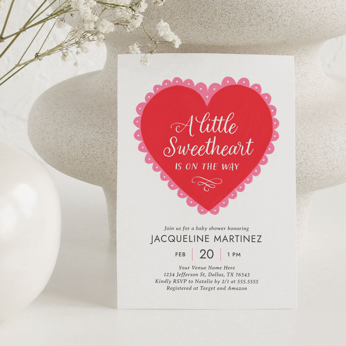 Little Sweetheart Lace Heart Baby Shower Invitation