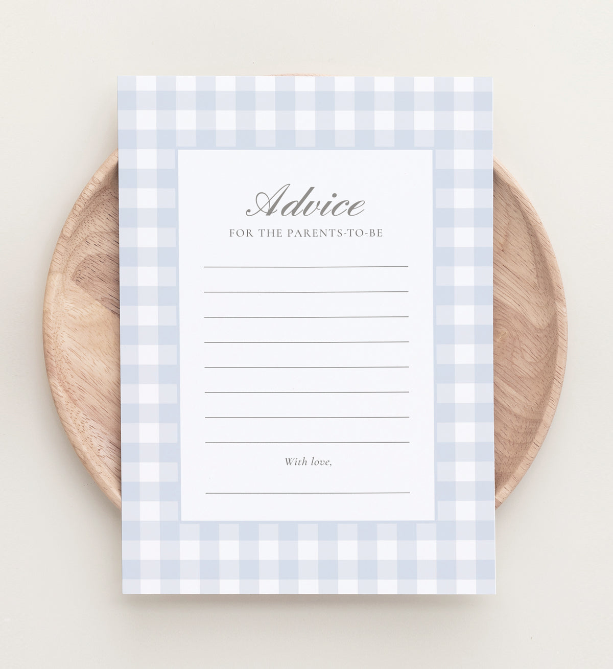 Editable Blue Gingham Baby Shower Advice Card Template