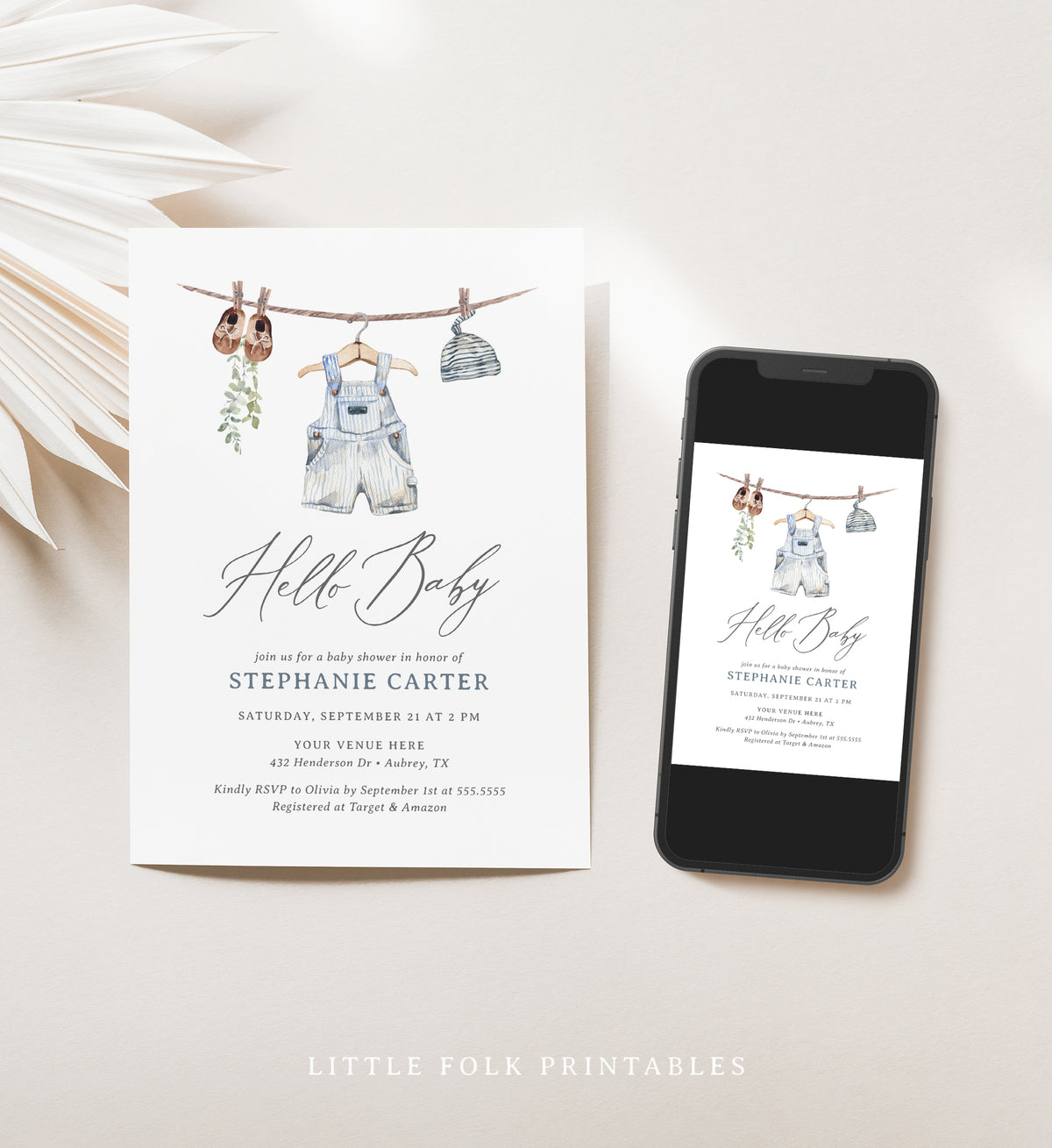 Editable Boy Baby Clothes Baby Shower Invitation Suite Template - Set of 3