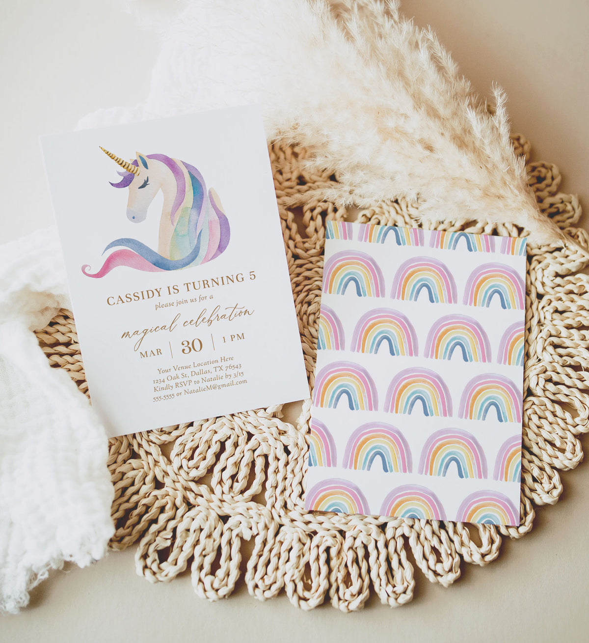 Editable Pastel Unicorn Birthday Party Invitation Template