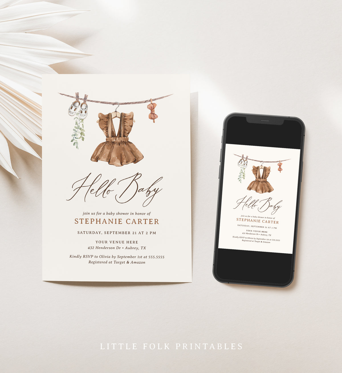 Editable Girl Baby Clothes Baby Shower Invitation Template