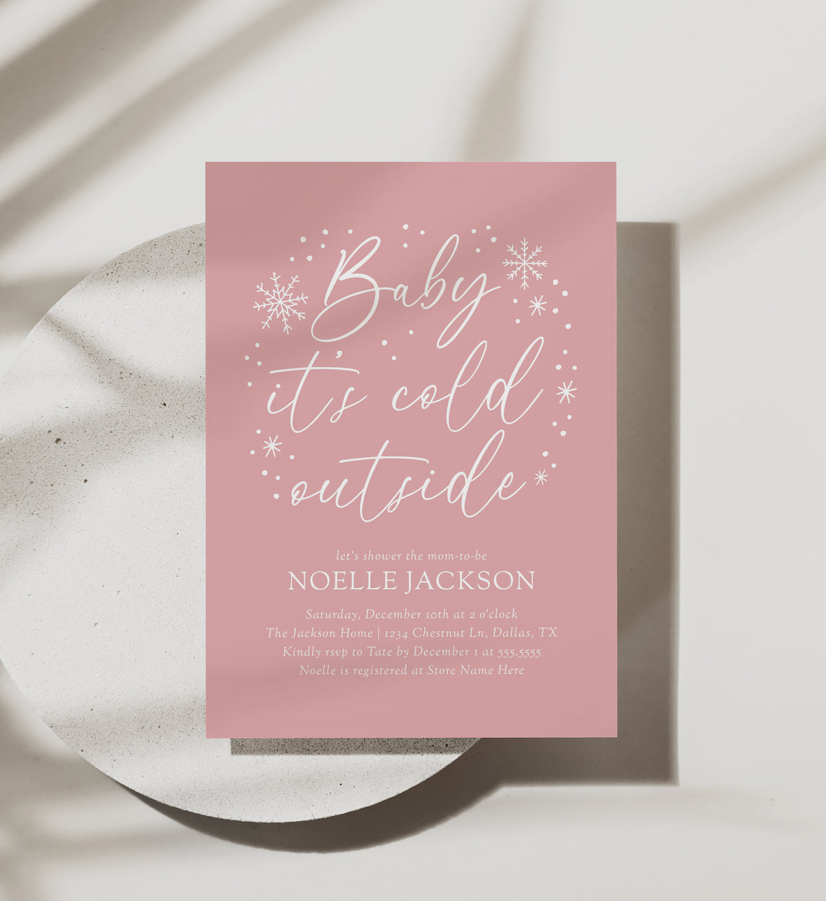 Pink Snowflake Baby Shower Invitation Template
