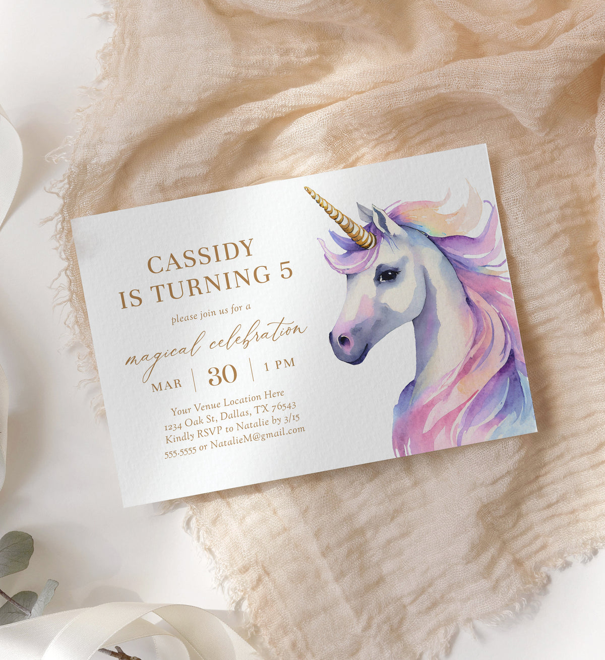 Editable Pastel Rainbow Unicorn Birthday Invitation Template