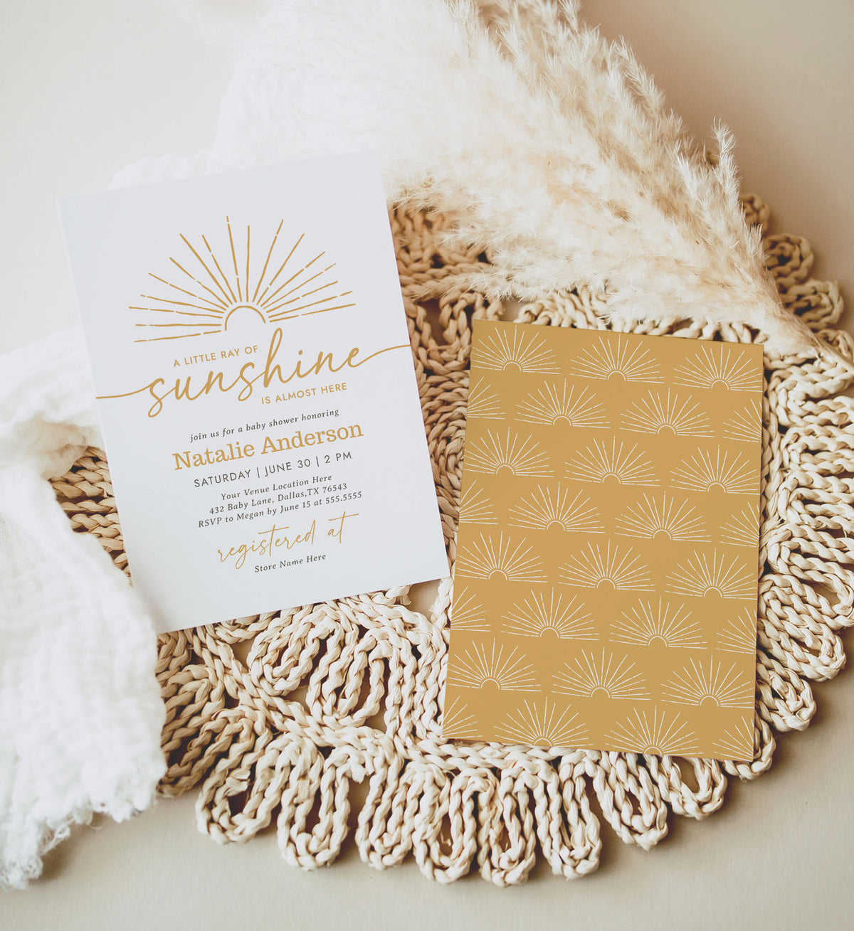 Editable Boho Sunshine Baby Shower Invitation Template