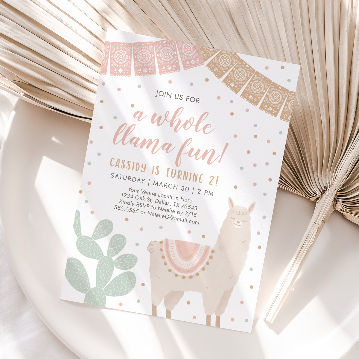 Editable Pink Llama Birthday Invitation Template