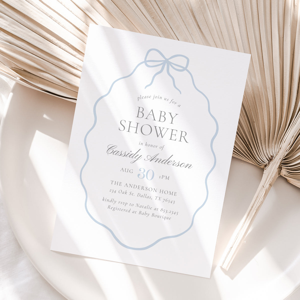 Vintage Blue Bow Baby Shower Invitation Template