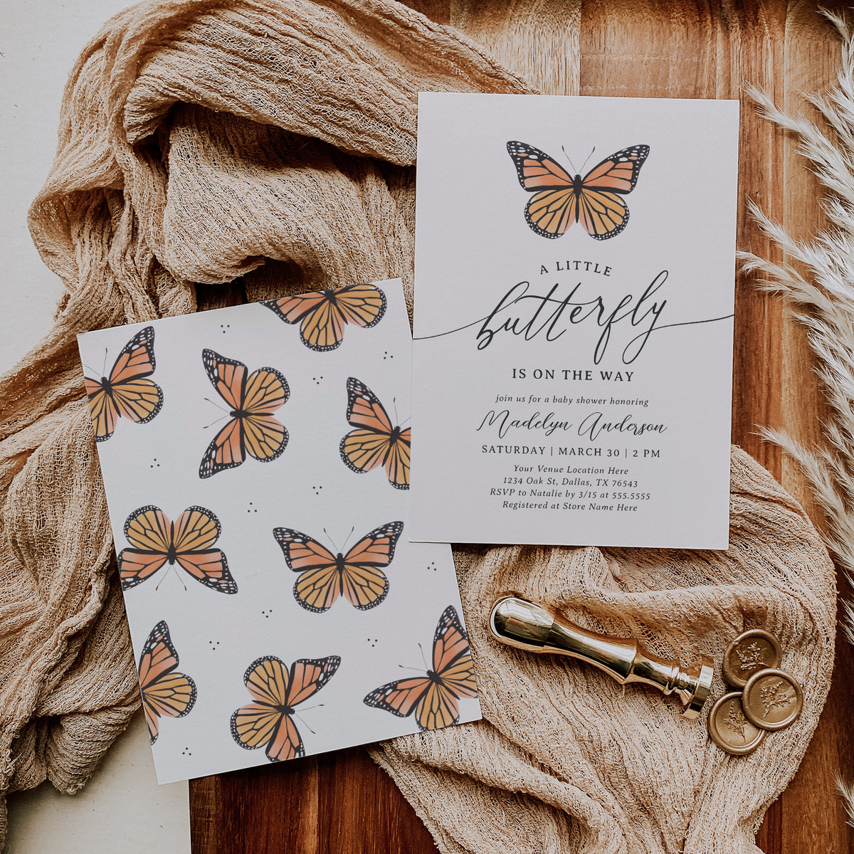 Editable Monarch Butterfly Baby Shower Invitation Template