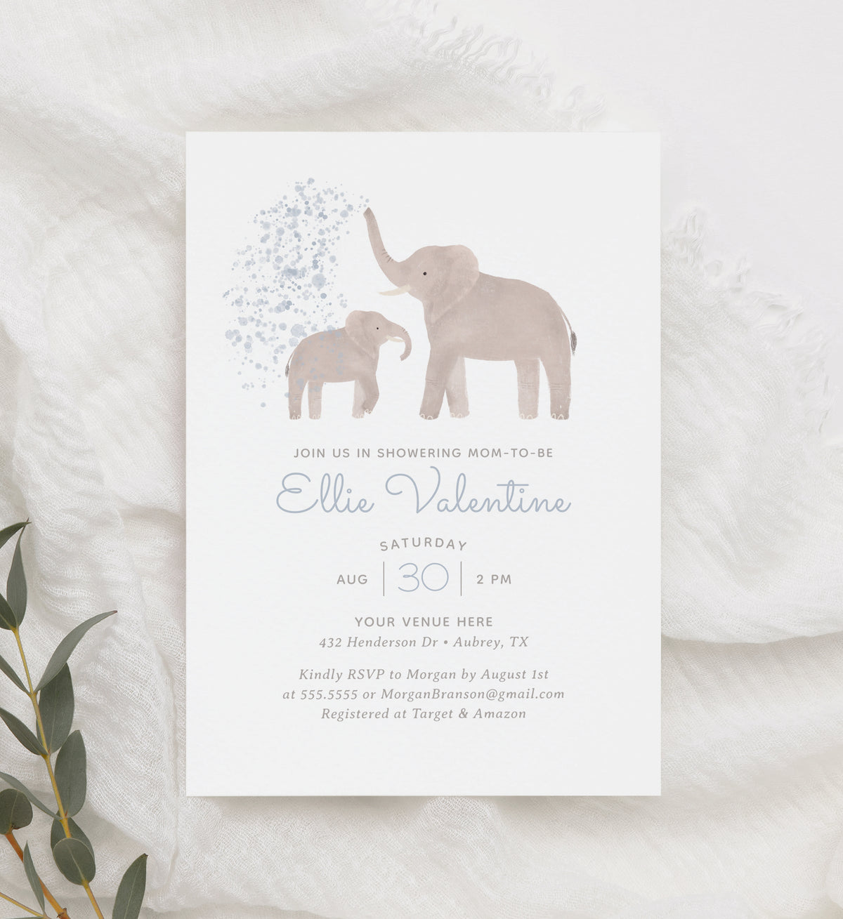 Mom and Baby Elephant Baby Shower Invitation