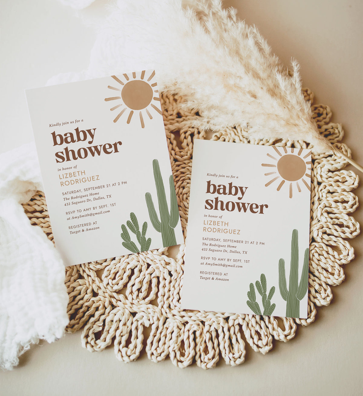 Editable Boho Desert Baby Shower Invitation Template