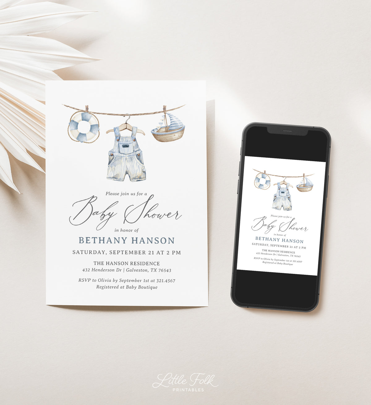 Nautical Clothesline Baby Shower Invitation Template