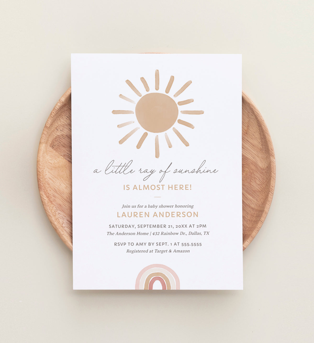 Editable Pink Little Ray of Sunshine Baby Shower Invitation Template