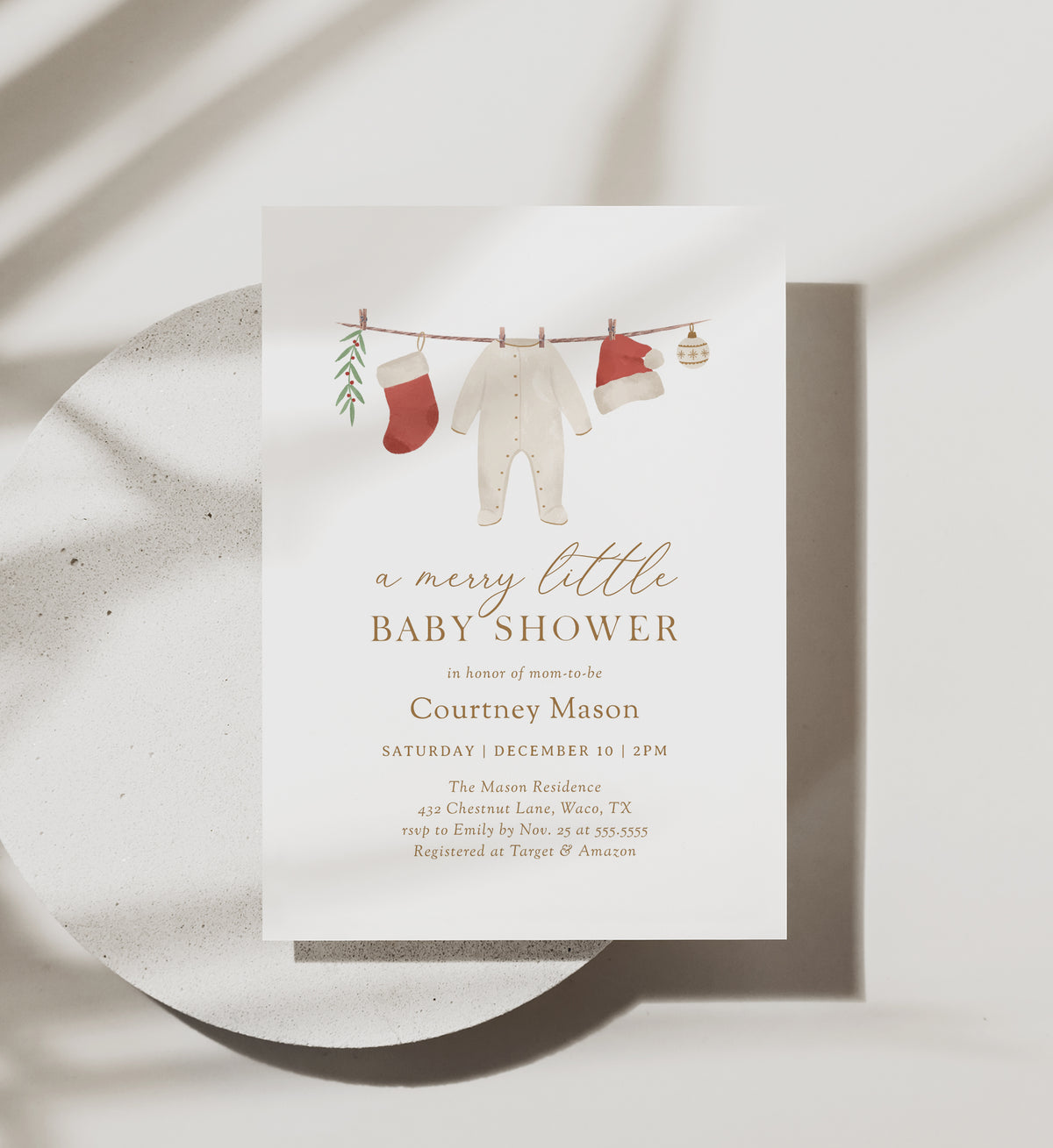 Editable Merry Little Baby Shower Invitation Template