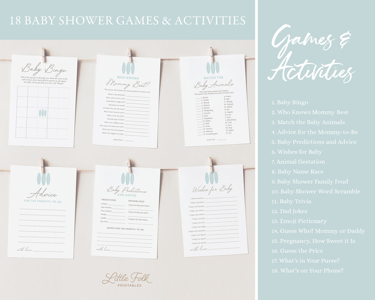 Editable Blue Surfboard Baby Shower Invitation Bundle