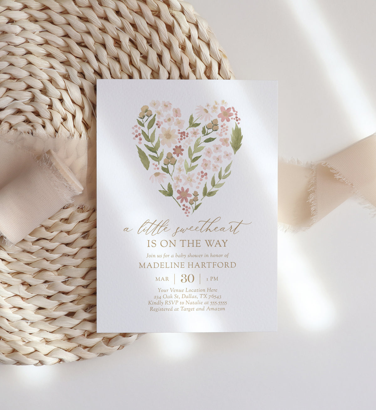 Little Sweetheart Floral Heart Baby Shower Invitation