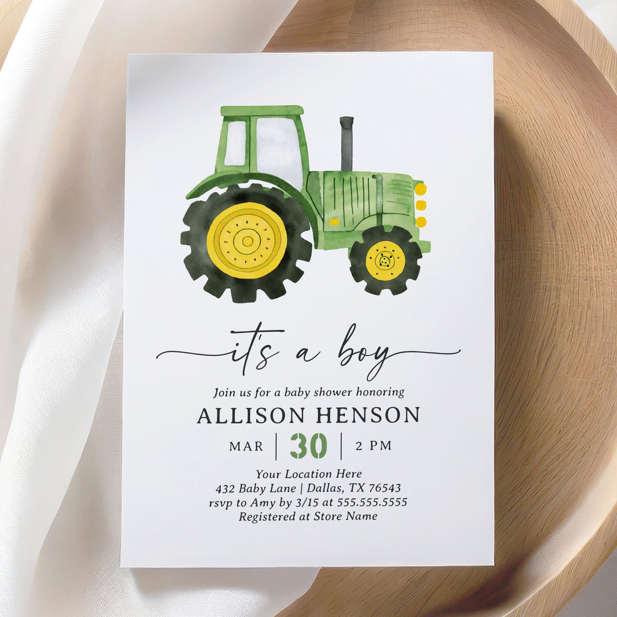 Editable Tractor Baby Shower Invitation Template