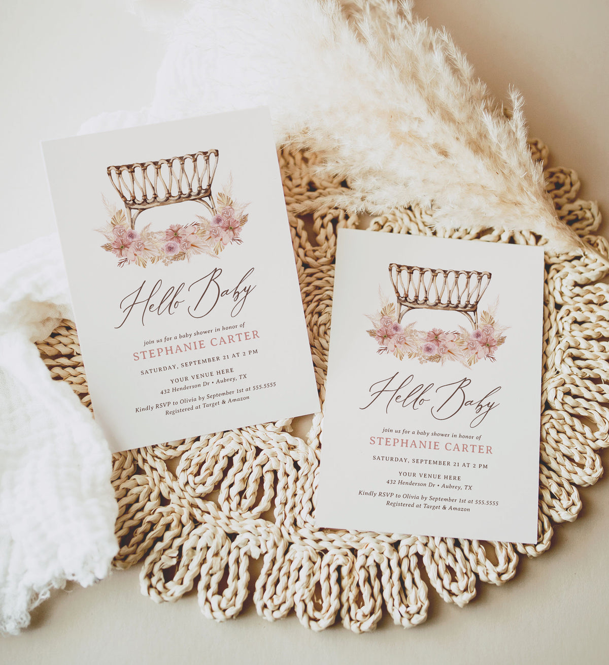 Boho Bassinet Baby Shower Invitation