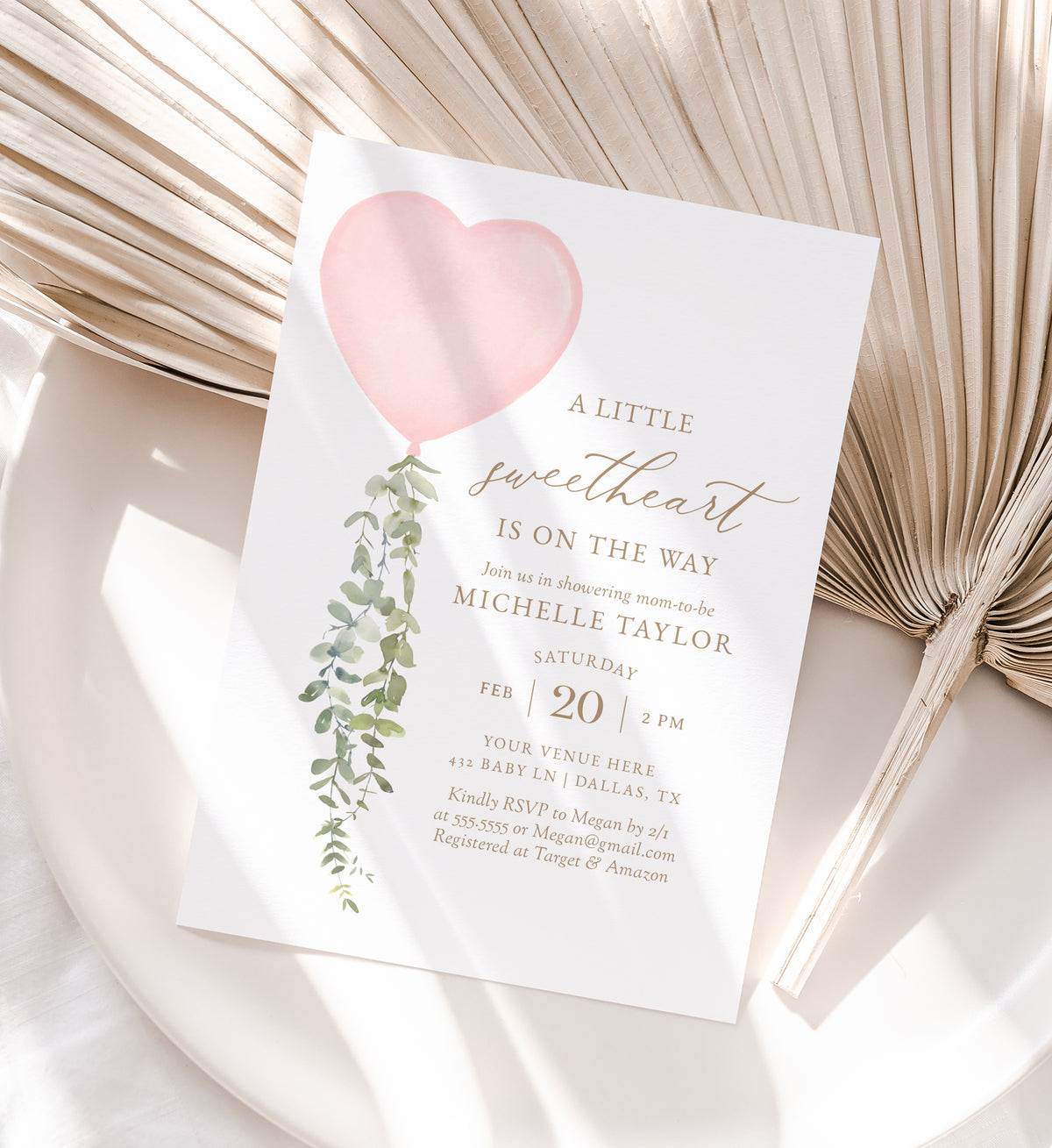 Little Sweetheart Pink Balloon Baby Shower Invitation