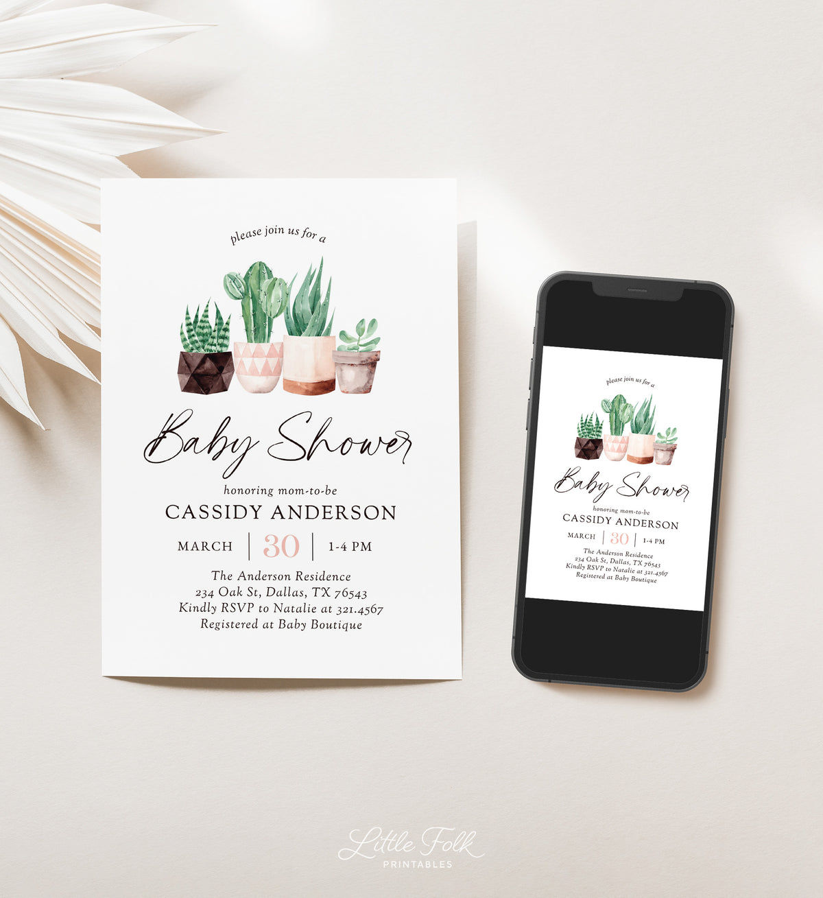 Potted Cactus Baby Shower Invitation Template