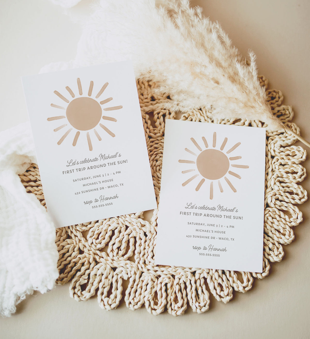 Editable First Trip Around the Sun Birthday Party Invitation Template