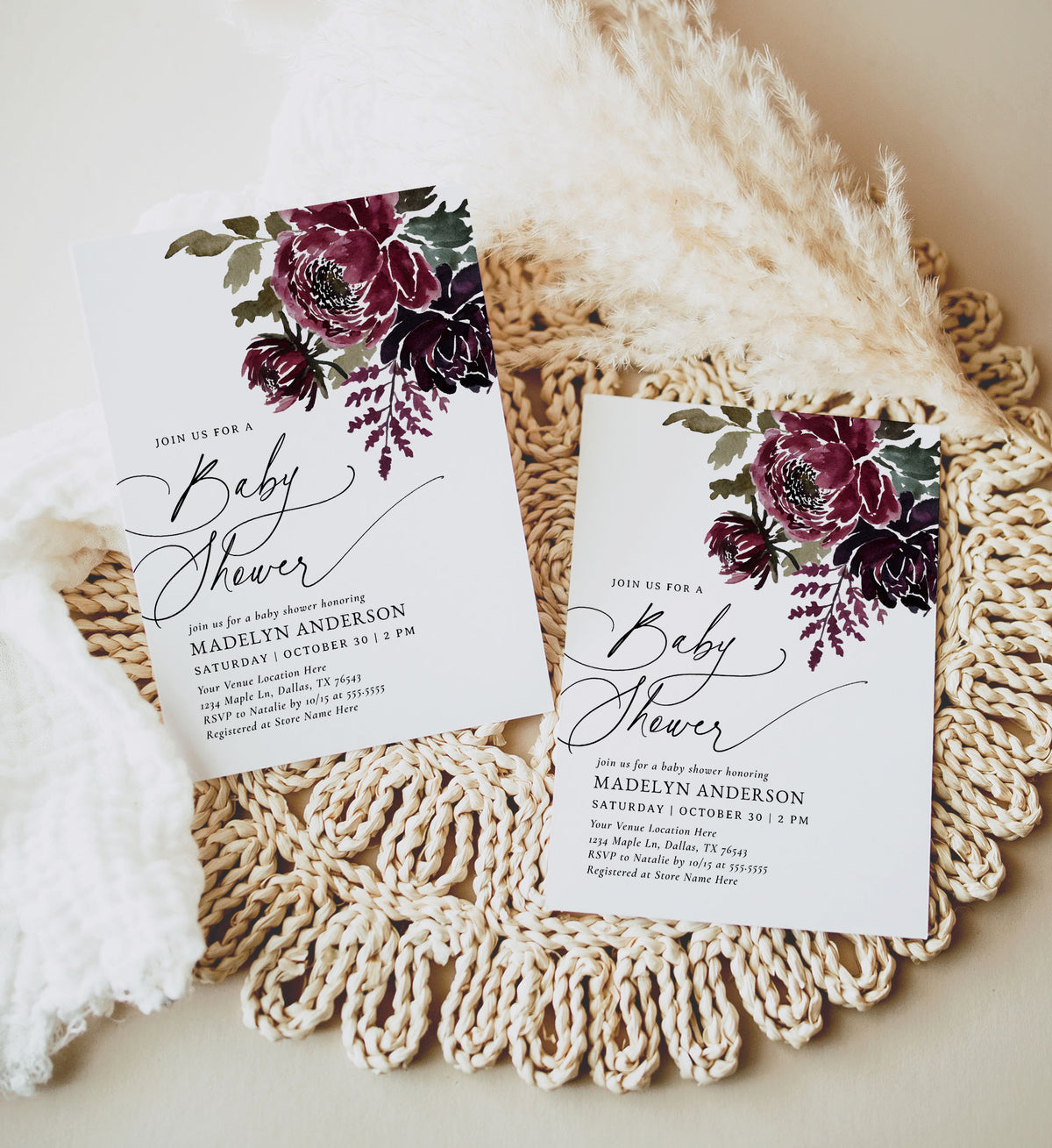 Dark Halloween Floral Baby Shower Invitation