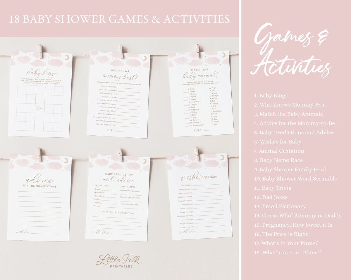 Editable Pink Over the Moon Baby Shower Invitation Bundle