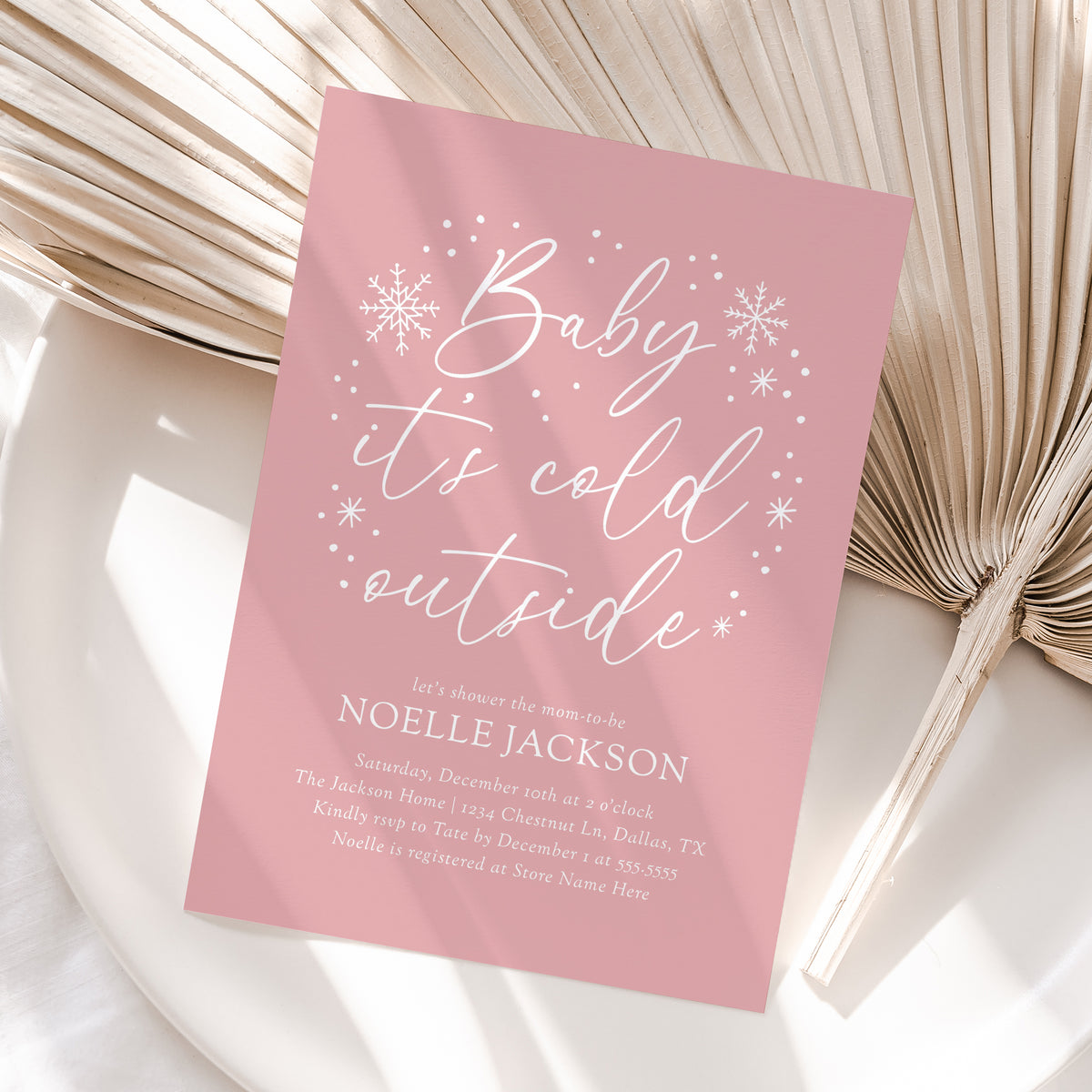 Pink Snowflake Baby Shower Invitation Template