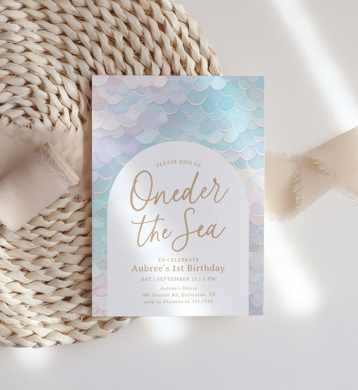 Editable Mermaid Scales Birthday Invitation Template (Oneder the Sea)