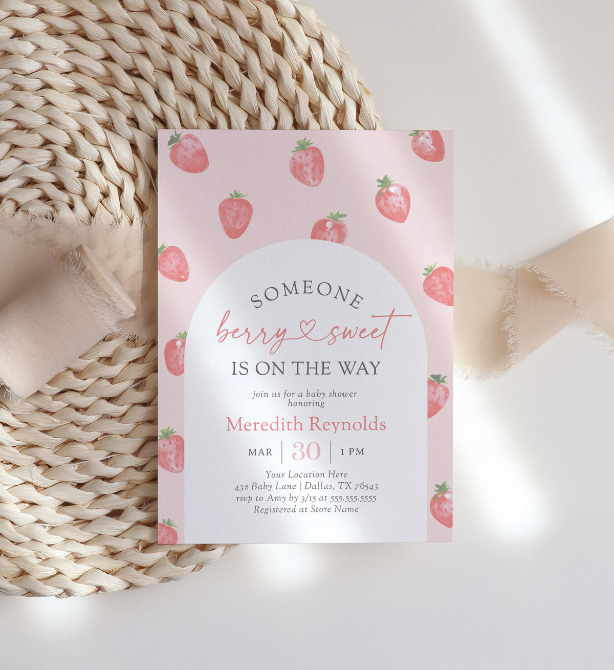 Strawberry Baby Shower Invitation Template