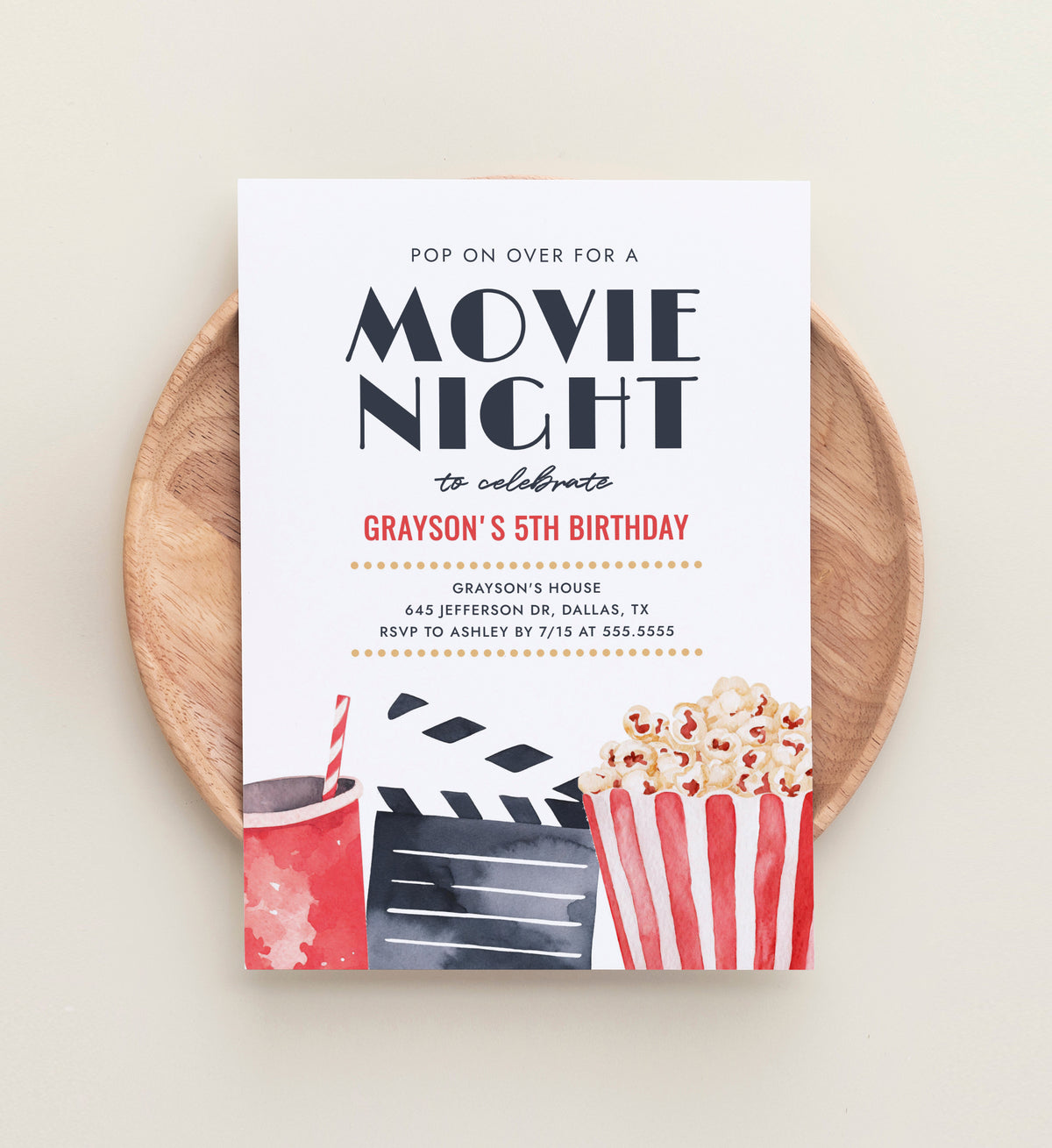 Editable Movie Night Birthday Invitation Template