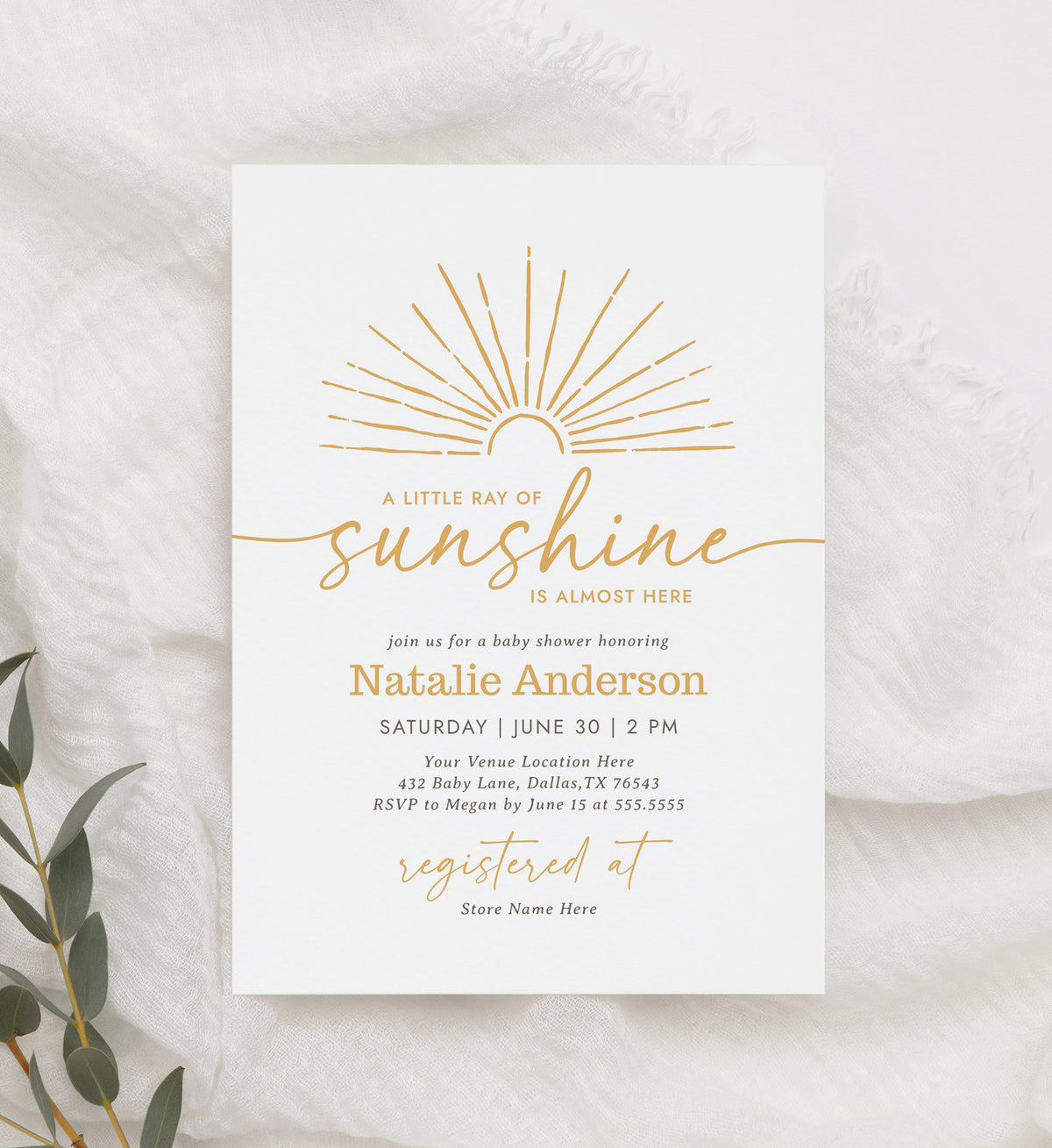 Editable Boho Sunshine Baby Shower Invitation Template