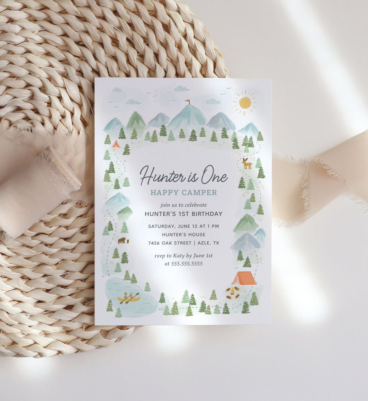 Editable One Happy Camper Birthday Invitation Template