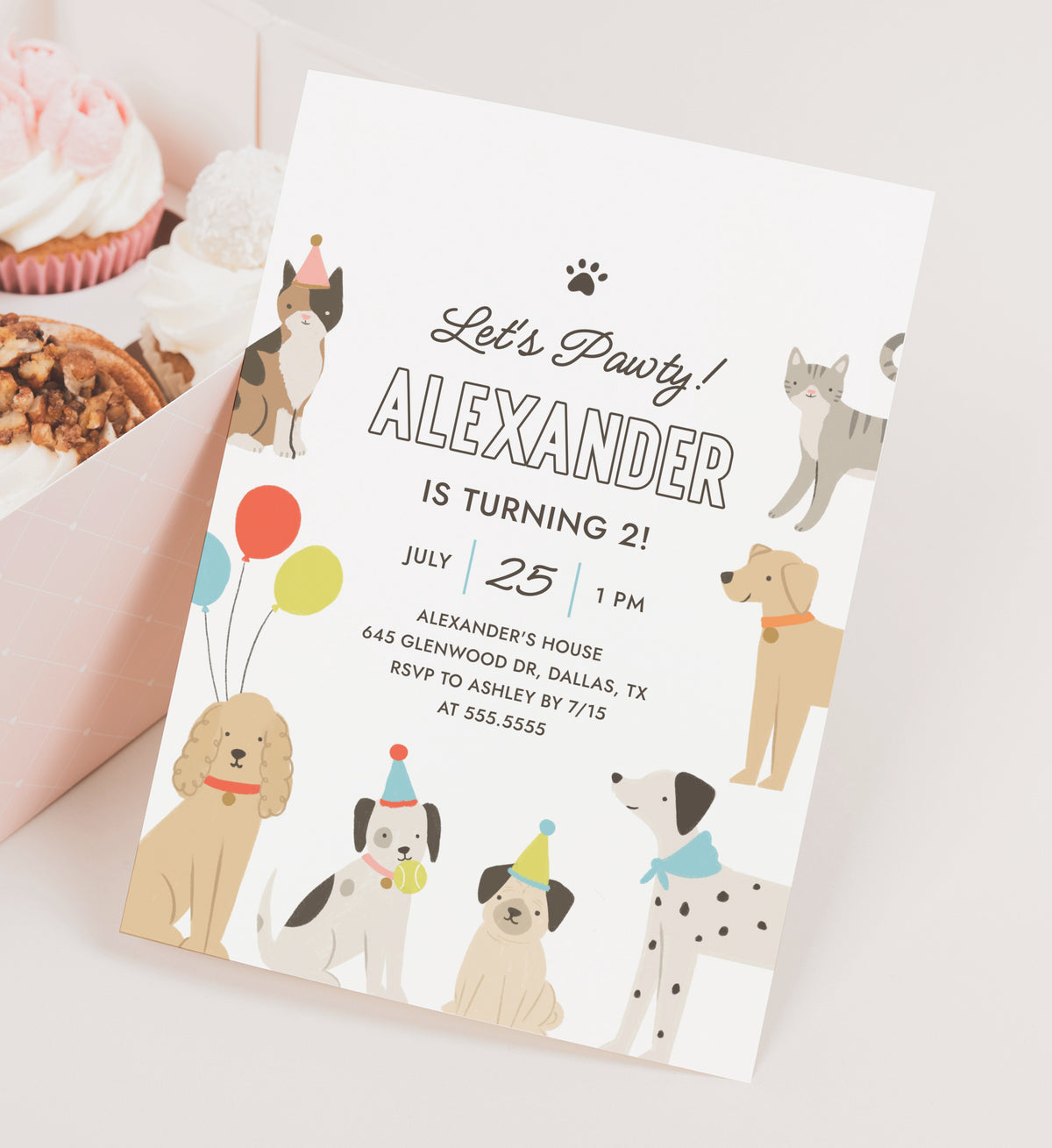 Editable Cats and Dogs Birthday Party Invitation Template