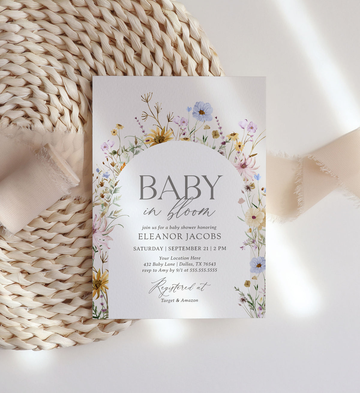 Editable Wildflower Baby in Bloom Baby Shower Invitation Template