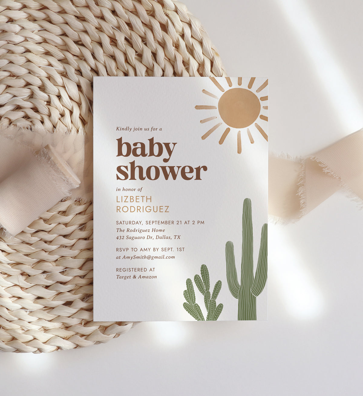 Editable Boho Desert Baby Shower Invitation Template