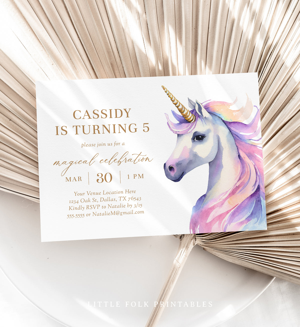 Editable Pastel Rainbow Unicorn Birthday Invitation Template