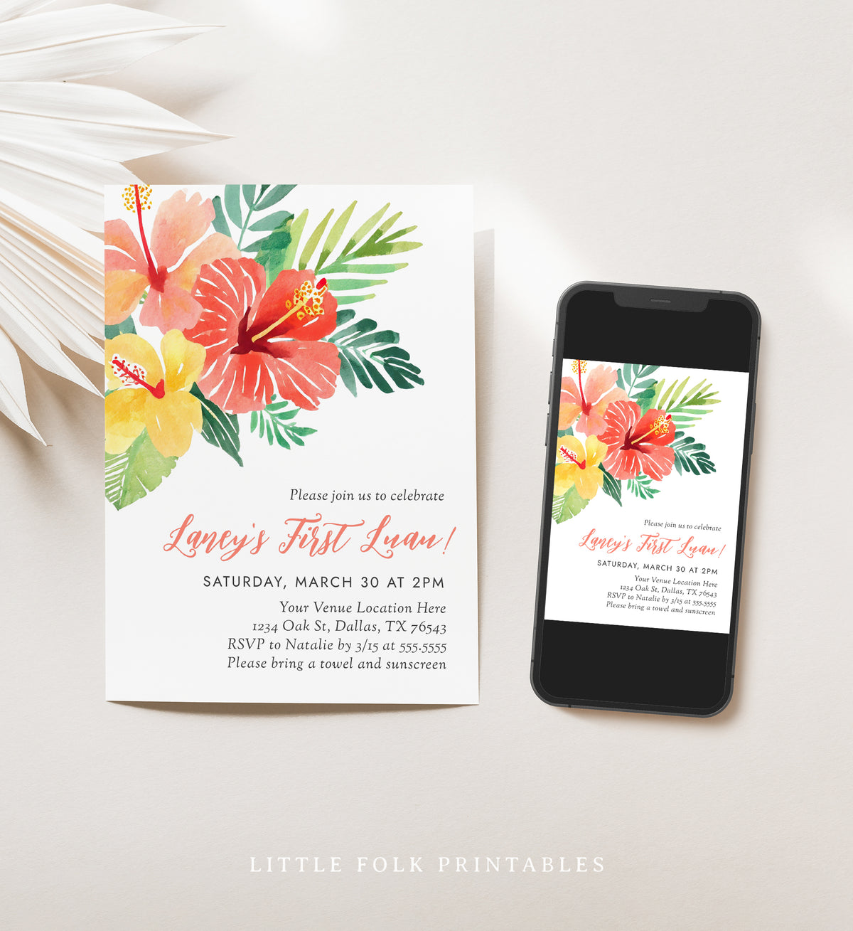 Editable Floral Luau Birthday Party Invitation Template