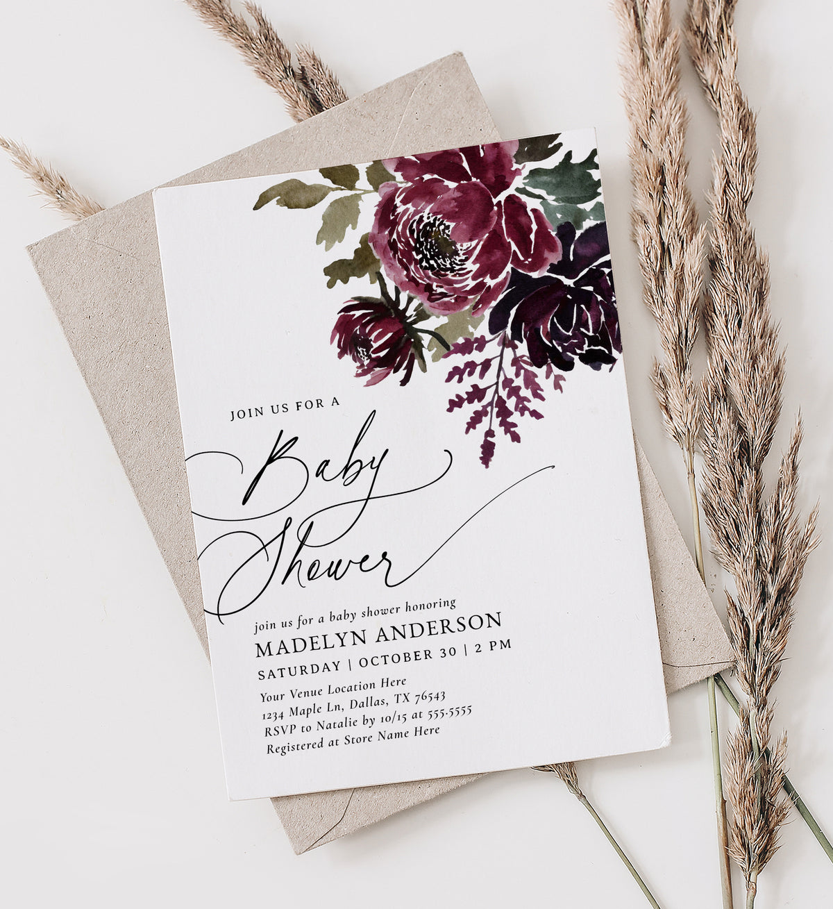 Dark Halloween Floral Baby Shower Invitation