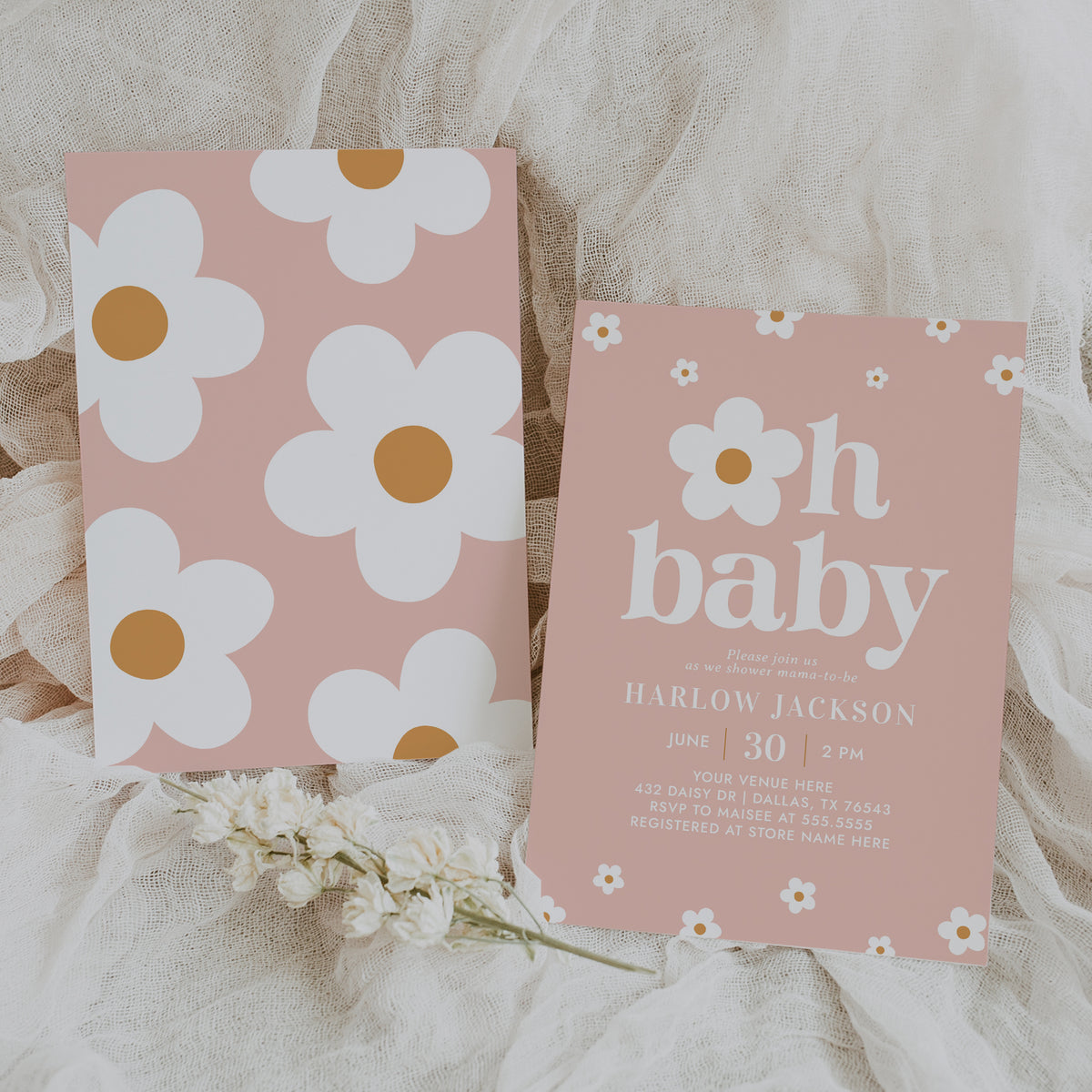 Pink Daisy Baby Shower Invitation