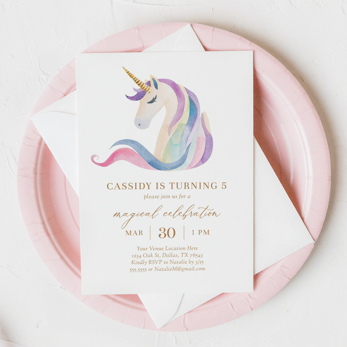 Editable Pastel Unicorn Birthday Party Invitation Template