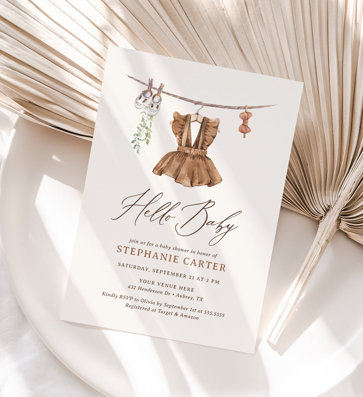 Editable Girl Baby Clothes Baby Shower Invitation Template