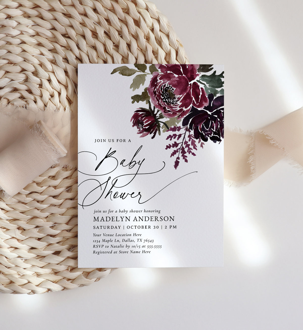 Dark Halloween Floral Baby Shower Invitation