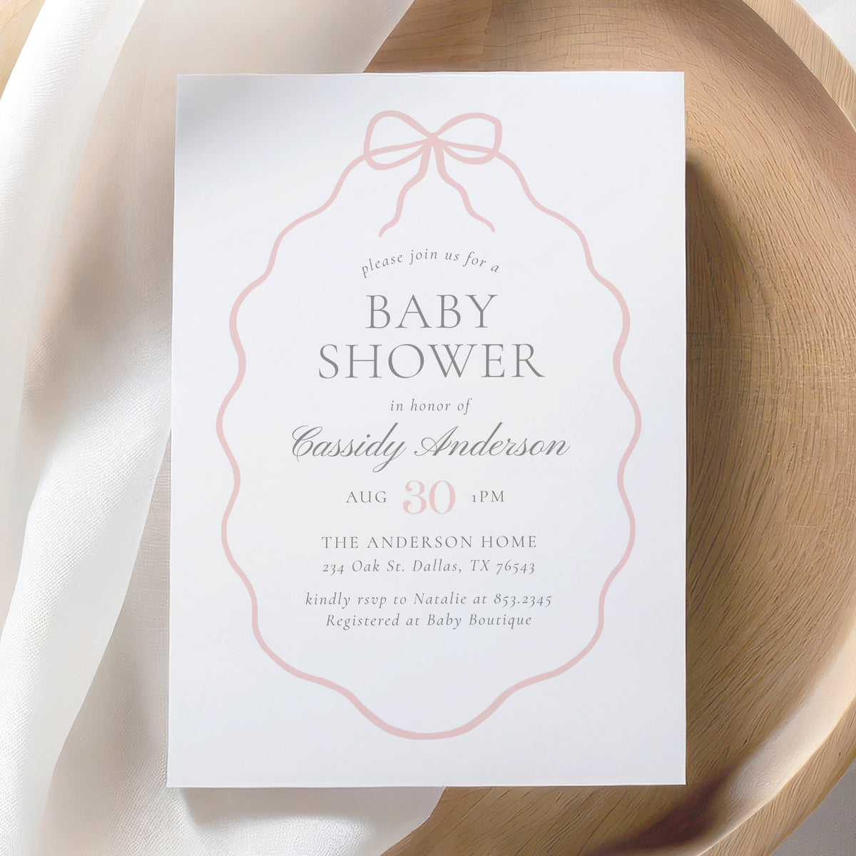 Vintage Pink Bow Baby Shower Invitation Template