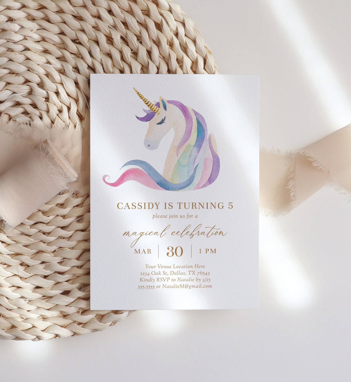 Editable Pastel Unicorn Birthday Party Invitation Template