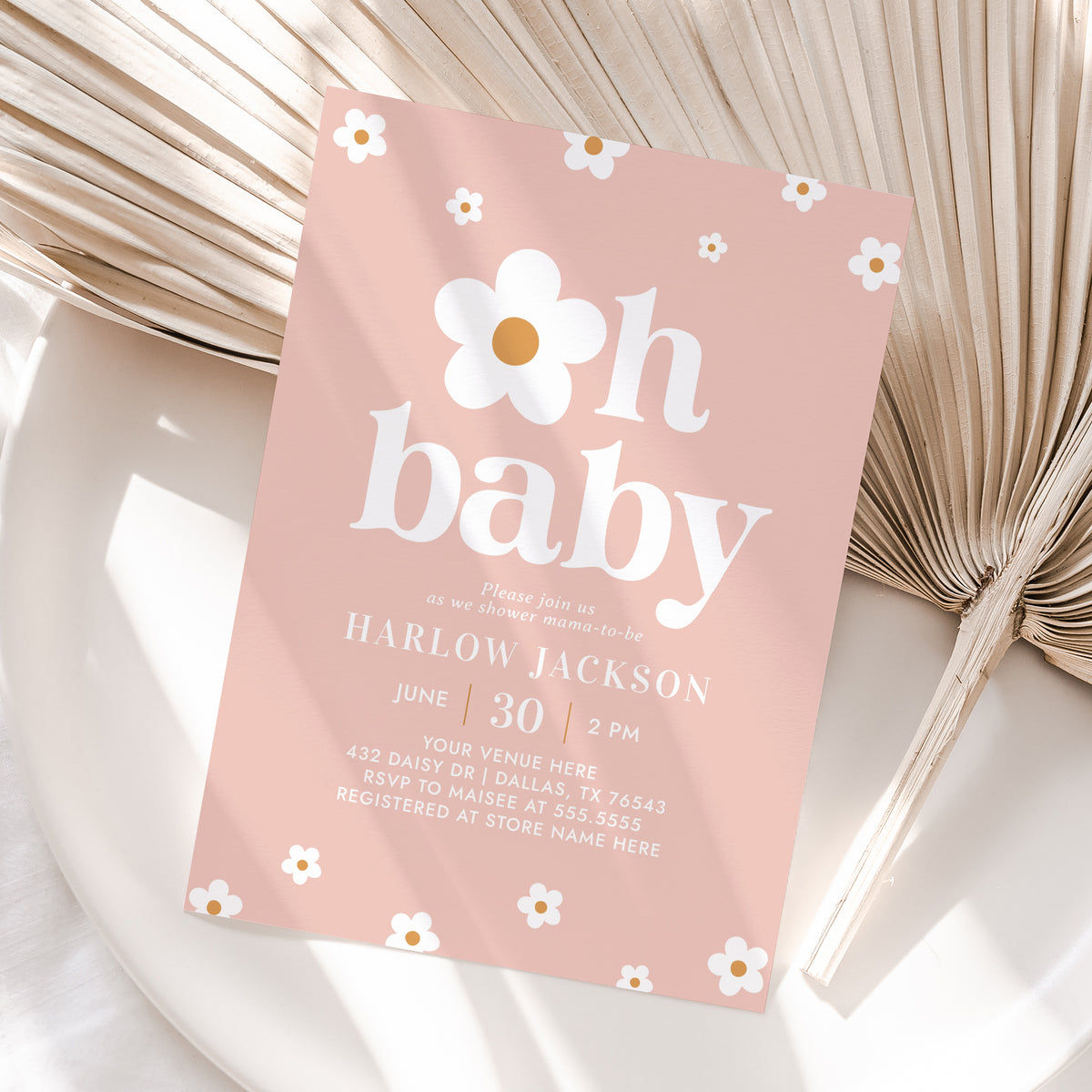 Pink Daisy Baby Shower Invitation