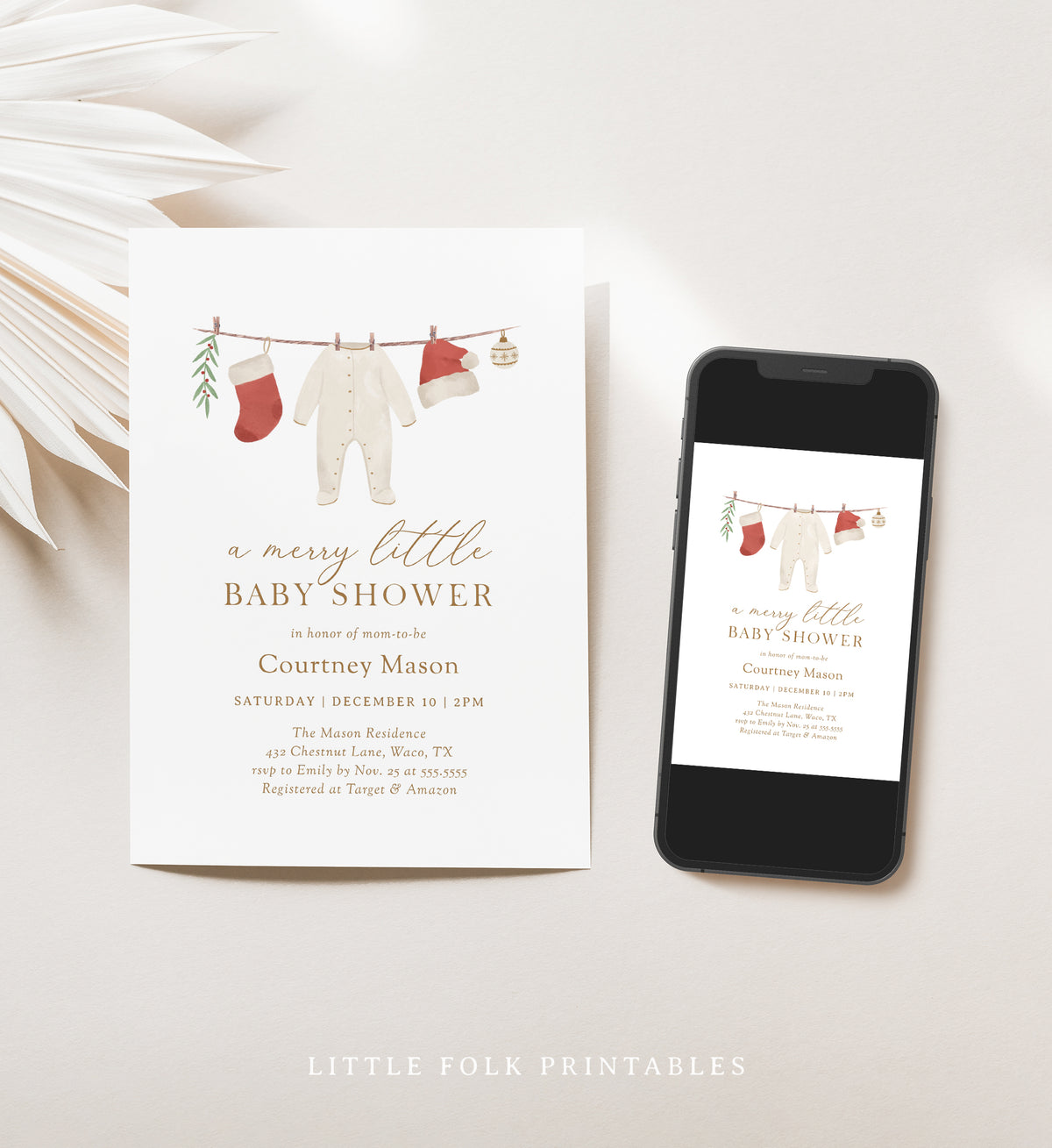 Editable Merry Little Baby Shower Invitation Template