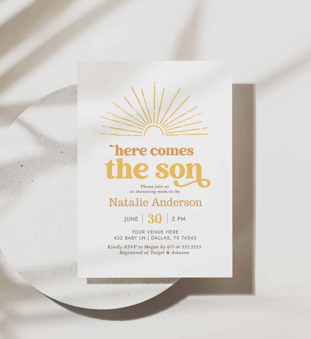Editable Here Comes the Son Baby Shower Invitation Template