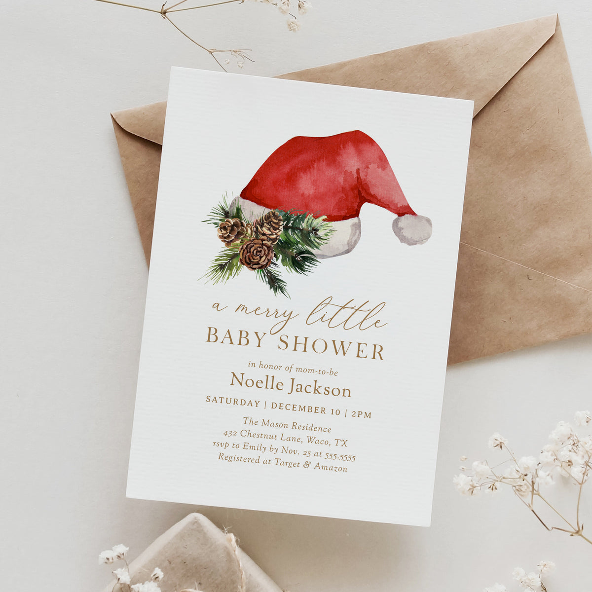 Santa Hat Baby Shower Invitation