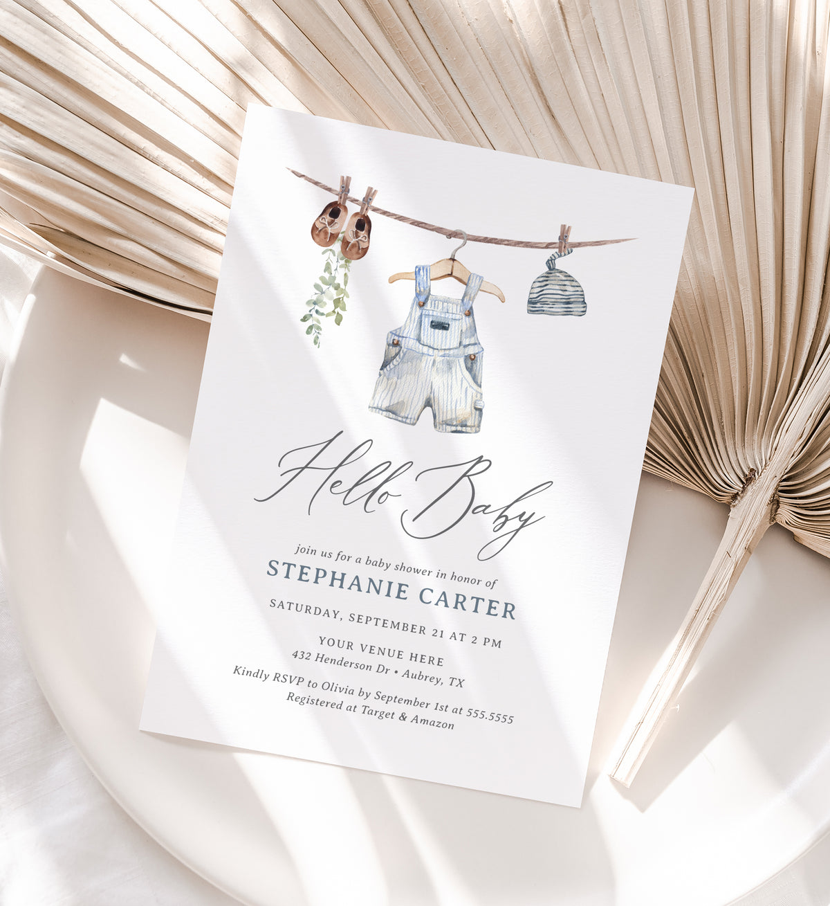 Editable Boy Baby Clothes Baby Shower Invitation Template