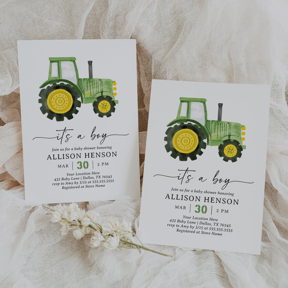 Editable Tractor Baby Shower Invitation Template