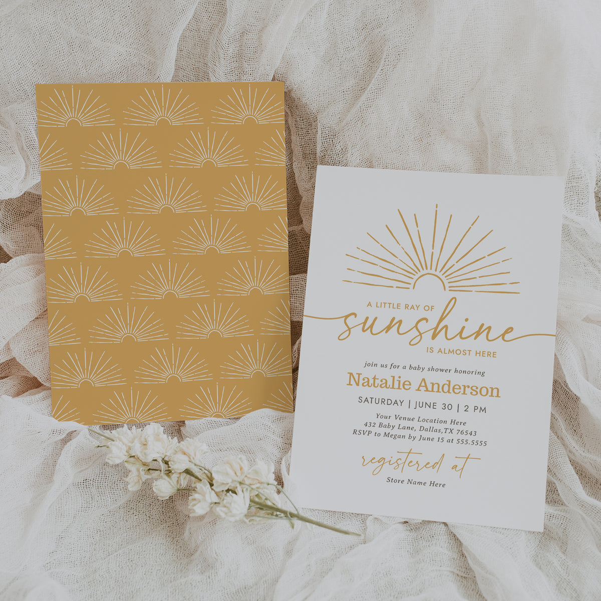 Editable Boho Sunshine Baby Shower Invitation Template
